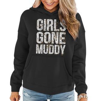 Girls Gone Muddy Retro Marathon Runner Mudding Mud Run Women Hoodie - Thegiftio UK