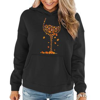 Glass Of Wine Maple Leaf Autumn Fall Drink Wine Lover Women Hoodie | Mazezy