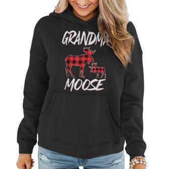 Grandma Moose Red Plaid Buffalo Matching Family Pajama Women Hoodie - Seseable