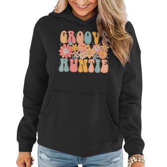 Groovy Auntie Retro Aunt Colorful Peace Sign Smile Face Women Hoodie - Monsterry AU