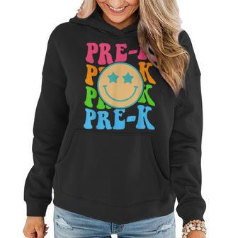 Groovy Pre-K Vibes Face Retro Teachers Kids Back To School Women Hoodie - Seseable