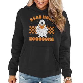 Groovy Read More Books Cute Ghost Retro Halloween Teacher Women Hoodie - Monsterry CA