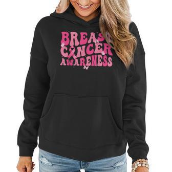 Groovy Retro Breast Cancer Awareness Butterfly Support Squad Women Hoodie - Thegiftio UK