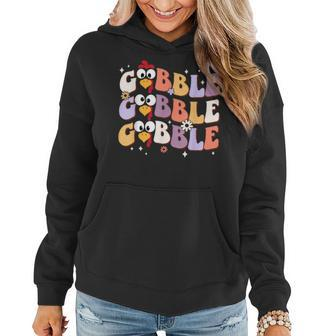 Groovy Retro Gobble Gobble Happy Thanksgiving Turkey Day Women Hoodie | Mazezy