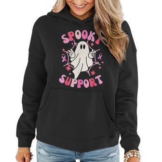 Groovy Spooky Support Squad Breast Cancer Ghost Halloween Women Hoodie - Seseable