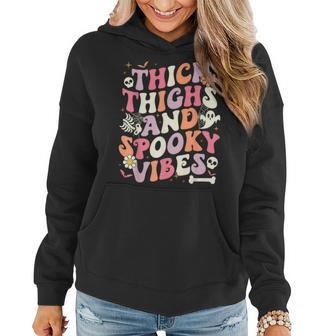 Groovy Thick Thighs Spooky Vibes Ghost Halloween Women Hoodie - Monsterry AU
