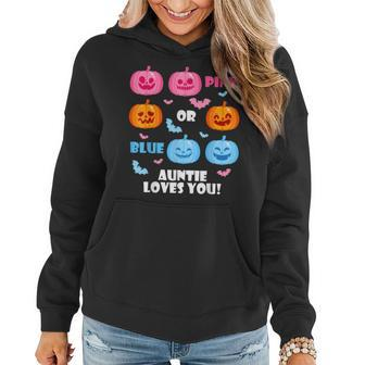 Halloween Gender Reveal Auntie Loves You Fall Theme Halloween Women Hoodie | Mazezy