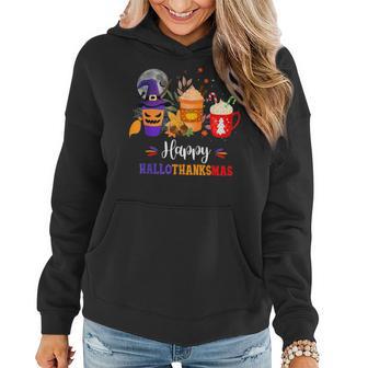 Halloween Happy Hallothanksmas Coffee Latte Thanksgiving Women Hoodie - Thegiftio