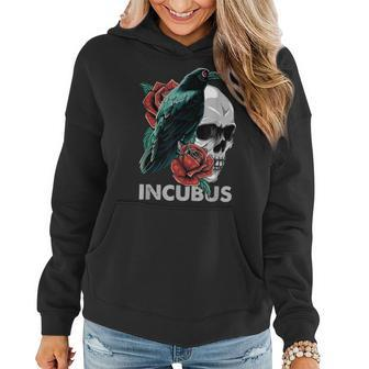 Halloween Graphic Incubus-Crow Left Skull Morning And Flower Women Hoodie - Seseable