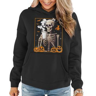 Halloween Skeleton Coffee Drinking Skull Horror Women Men Drinking s Women Hoodie | Mazezy