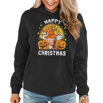 Happy Christmas Joe Biden Confused Halloween Pumpkin Women Hoodie - Monsterry