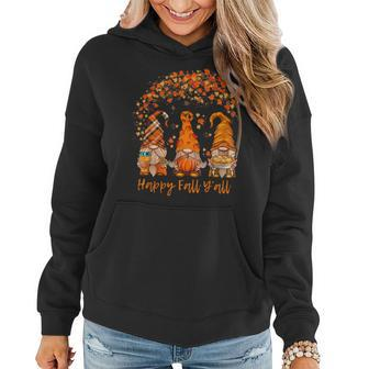 Happy Fall Y'all Gnome Pumpkin Autumn Leaves Thanksgiving Women Hoodie - Seseable