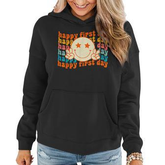 Happy First Day Of School Smile Face Back To School Teachers Women Hoodie - Seseable