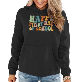 Happy First Day Of School Groovy Back To School Teacher Women Hoodie - Seseable