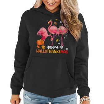 Happy Hallothanksmas Flamingo Halloween Thanksgiving Women Hoodie - Monsterry AU
