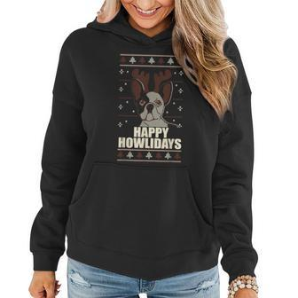 Happy Howlidays Ugly Christmas Sweater Frenchie Dog Meme Women Hoodie - Monsterry DE
