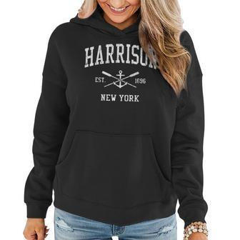 Harrison Ny Vintage Crossed Oars & Boat Anchor Sports Women Hoodie | Mazezy