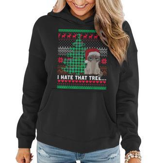 I Hate That Tree Cats Christmas Tree Ugly Xmas Sweater Women Hoodie - Seseable