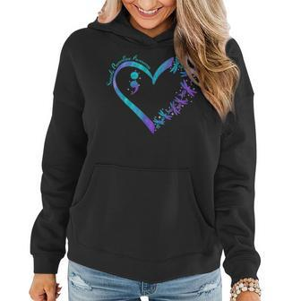 Heart Dragonfly Purple And Teal Suicide Prevention Awareness Women Hoodie | Mazezy