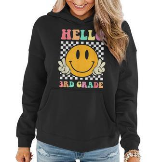 Hello 3Rd Grade Hippie Smile Face Back To School First Day Women Hoodie - Seseable
