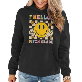 Hello 5Th Grade Hippie Smile Face Fifth Grade Back To School Women Hoodie - Thegiftio UK