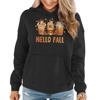 Hello Fall Latte Coffe Pumpkin Fall Y'all Leopard Peace Love Women Hoodie - Seseable