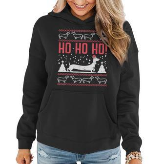 Ho Ho Dachshund Santa Ugly Christmas Sweater Dog Owner Pj Women Hoodie - Seseable