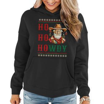 Ho Ho Howdy Ugly Christmas Sweater Style Cowboy Santa Women Hoodie | Mazezy