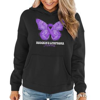 Hodgkin's Lymphoma Awareness Month Purple Ribbon Butterfly Women Hoodie