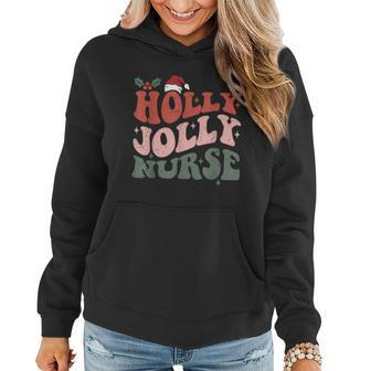Holly N Jolly Nurse Santa Hat Groovy Christmas 2023 Women Hoodie - Monsterry