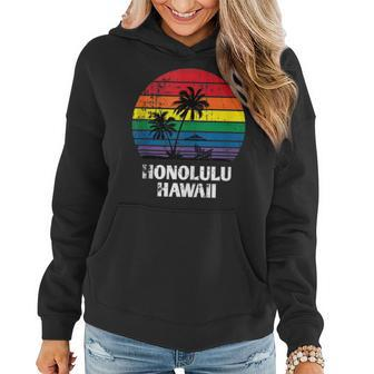 Honolulu Retro Lgbt Hawaii Pride Rainbow Palm Tree Women Hoodie | Mazezy