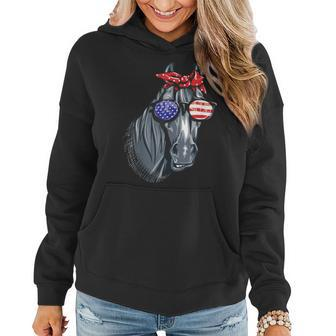 Horse 4Th Of July Horse Graphic American Flag Women Hoodie - Monsterry