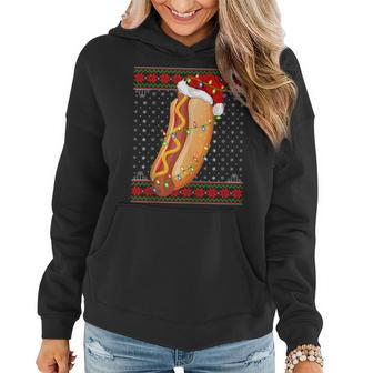 Hot Dog Christmas Lights Ugly Sweater Santa Hot Dog Xmas Women Hoodie - Seseable