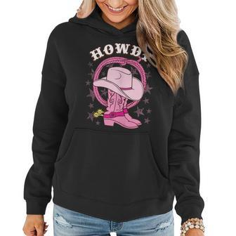 Howdy Pink Cowboy Hat Boots Country Western Rodeo For Women Rodeo Funny Gifts Women Hoodie | Mazezy