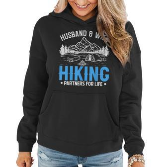 Husband And Wife Hiking Partners Funny Hiker Trip Graphic Women Hoodie - Thegiftio UK
