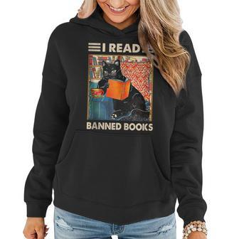 I Read Banned Books Funny Black Cat Reader Bookworm Women Women Hoodie
