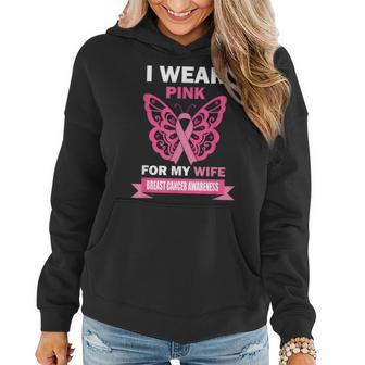 I Wear Pink For My Wife Breast Cancer Month Support Squad Funny Gifts For Wife Women Hoodie | Mazezy