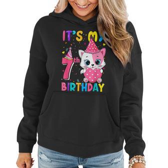 Its My 7Th Birthday Girl Funny Cat Birthday 7 Year Old Women Hoodie - Thegiftio UK