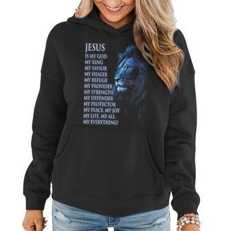 Jesus Is My God King My Lord My Savior Blue Christian Lion Women Hoodie - Monsterry CA