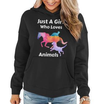 Just A Girl Who Loves Animals Dog Cat Horse Women Hoodie - Monsterry