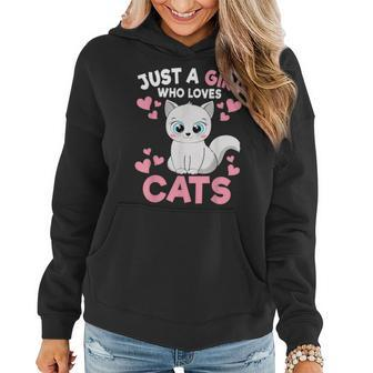 Just A Girl Who Loves Cats Cute Cat Lover Girls Toddlers Women Hoodie - Thegiftio UK