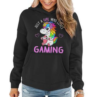 Just A Girl Who Loves Gaming Cute Gamer Unicorn Women Women Hoodie - Seseable