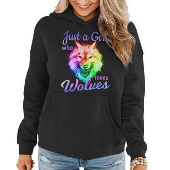 Just A Girl Who Loves Wolves Moon Wolf Girls Women Hoodie - Thegiftio UK