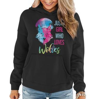 Just A Girl Who Loves Wolves Wild Animal Girls Wolf Women Hoodie - Monsterry