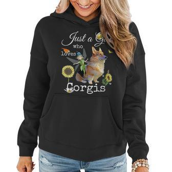 Just Girl Who Loves Corgis Fairy Sunflower Floral Dog Lovers Women Hoodie | Mazezy