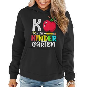K Is Kindergarten Apple Back To School 2023 Teacher Women Hoodie | Mazezy