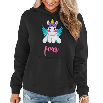 Kids 4Th Birthday Unicorn With Wings Gift For 4 Years Old Girl Unicorn Funny Gifts Women Hoodie | Mazezy