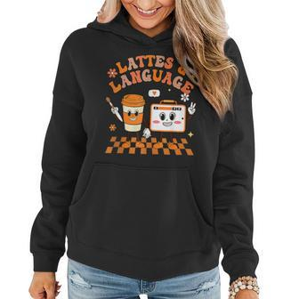 Lattes And Language Speech Therapy Sped Teachers Slp Fall Women Hoodie | Mazezy