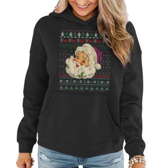 Leopard Pink Santa Claus Ugly Christmas Sweater Xmas Women Hoodie - Seseable