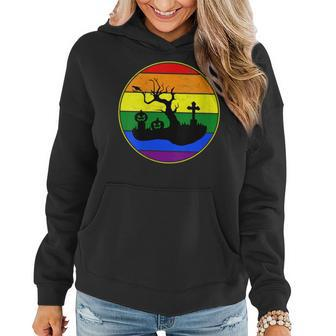 Lesbian Stuff Lgbtq Gay Goth Pride Rainbow Cemetery Cross Women Hoodie | Mazezy